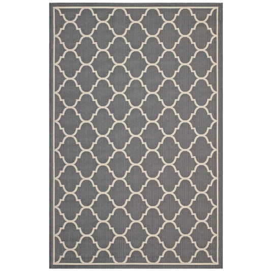 Modway Avena Moroccan Quatrefoil Trellis 5x8 Indoor and Outdoor In Gray and Beige