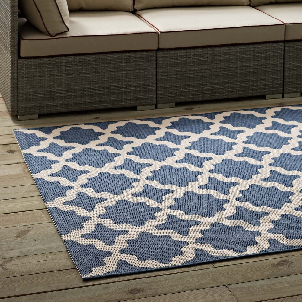 Cerelia Moroccan Trellis Indoor and Outdoor 8x10 Area Rug by Modway| Blue