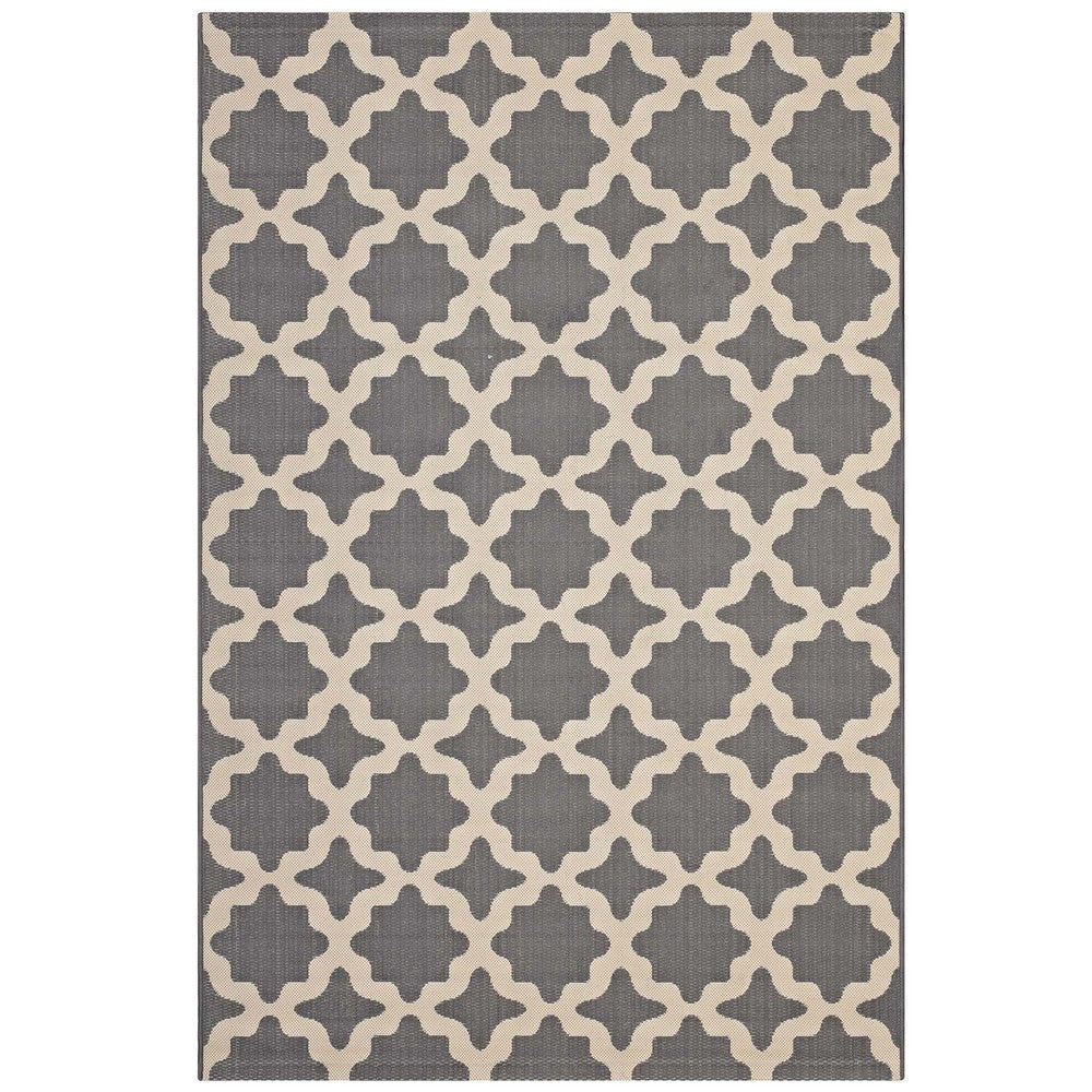 Modway Cerelia Moroccan Trellis 5x8 Indoor and Outdoor In Gray and Beige