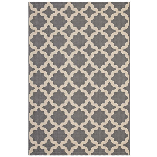 Modway Cerelia Moroccan Trellis 5x8 Indoor and Outdoor In Gray and Beige