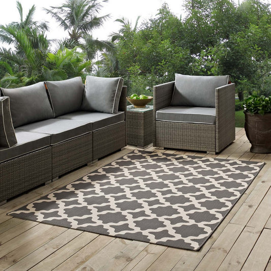 Cerelia Moroccan Trellis Indoor and Outdoor 5x8 Area Rug by Modway| Gray