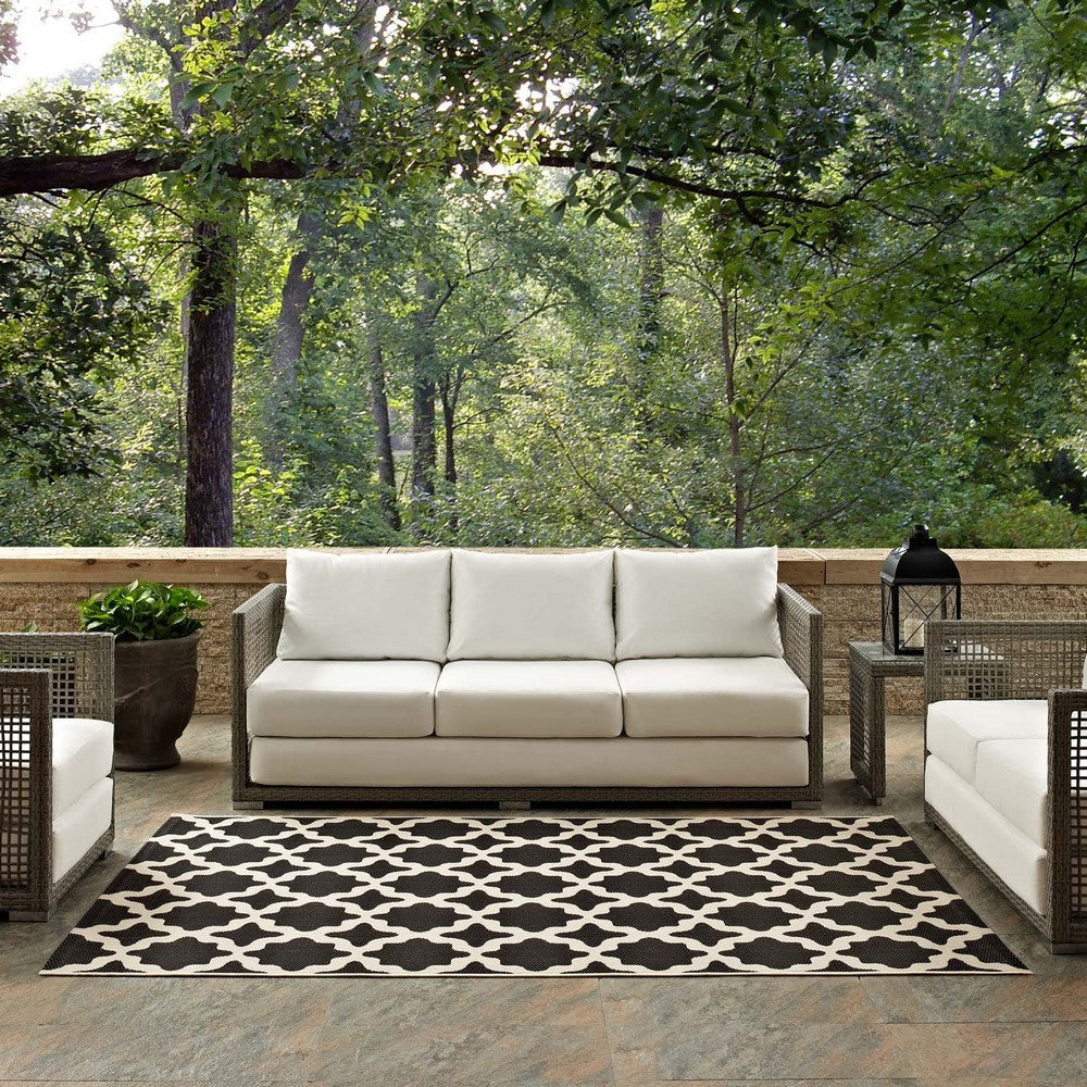 Modway Cerelia Moroccan Trellis 5x8 Indoor and Outdoor In Black and Beige MDY-R-1139F-58