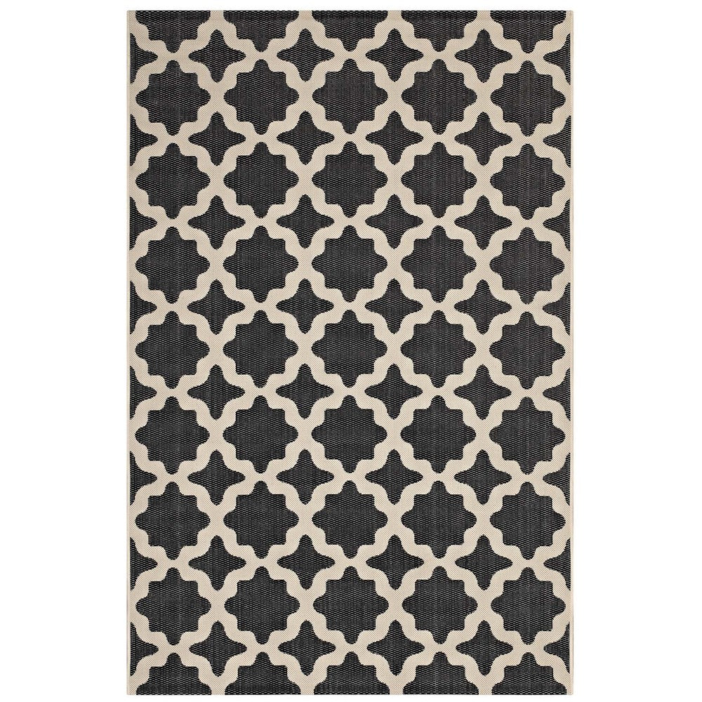 Cerelia Moroccan Trellis Indoor and Outdoor 8x10 Area Rug by Modway| Black