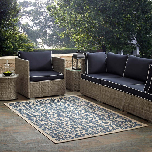 Ariana Vintage Floral Trellis Indoor and Outdoor 5x8 Area Rug by Modway| Blue