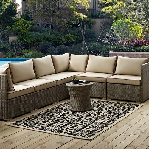 Ariana Vintage Floral Trellis Indoor and Outdoor 5x8 Area Rug by Modway| Black