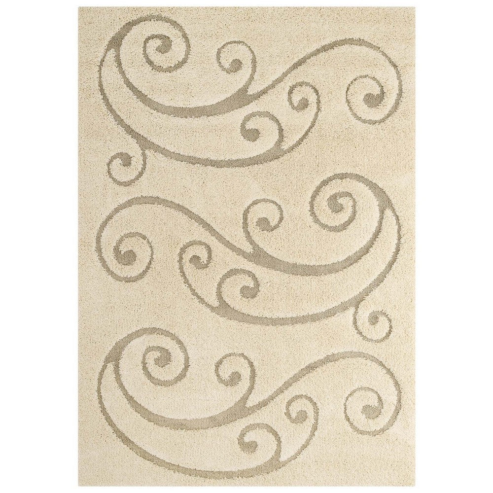 Jubilant Sprout Scrolling Vine Shag 5x8 Area Rug by Modway| Brown