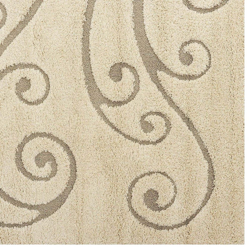 Jubilant Sprout Scrolling Vine Shag 5x8 Area Rug by Modway| Brown