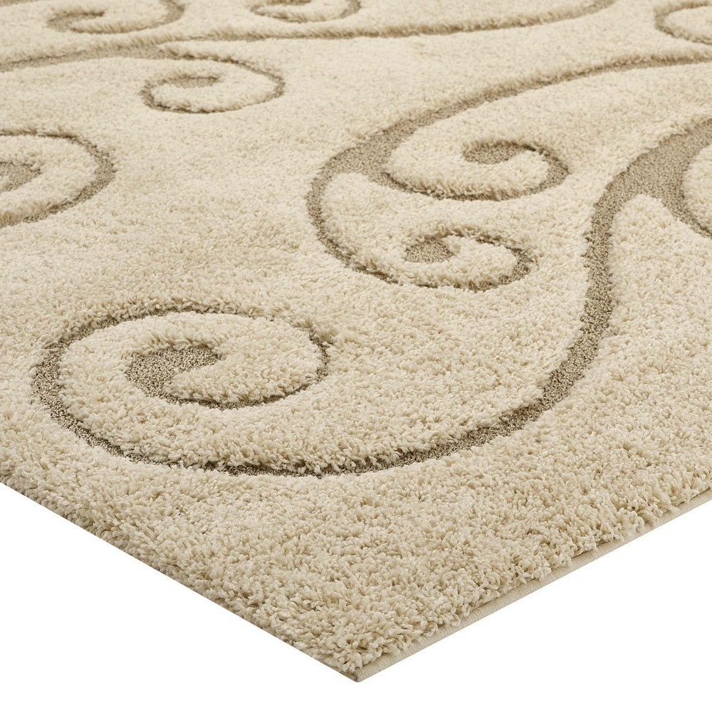 Jubilant Sprout Scrolling Vine Shag 5x8 Area Rug by Modway| Brown