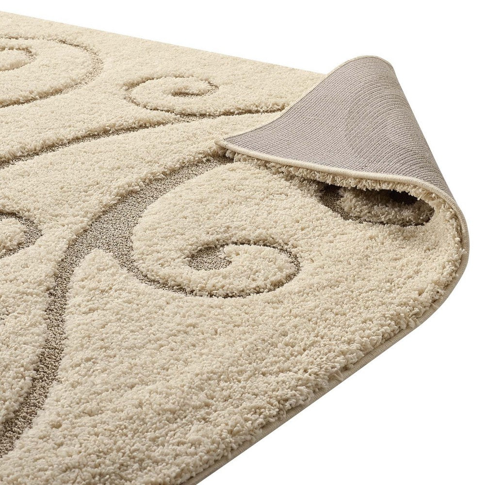 Jubilant Sprout Scrolling Vine Shag 5x8 Area Rug by Modway| Brown