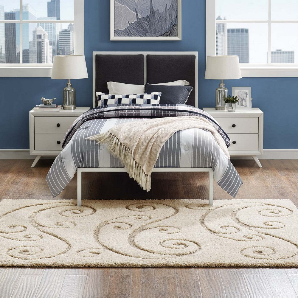 Jubilant Sprout Scrolling Vine Shag 5x8 Area Rug by Modway| Brown