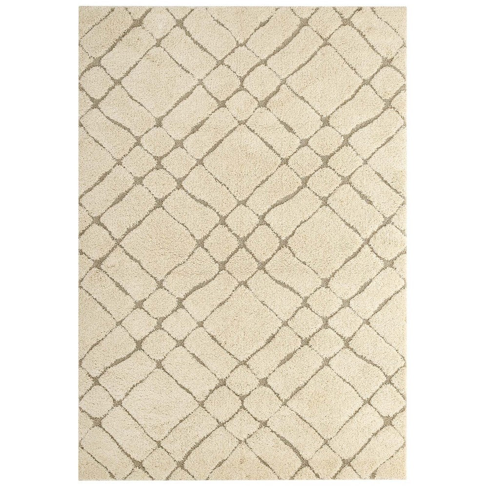 Jubilant Verona Abstract Geometric Shag 5x8 Area Rug by Modway| Brown