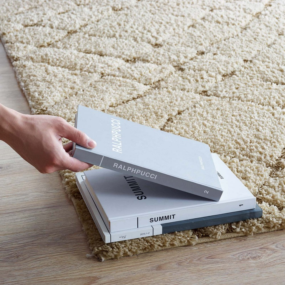 Jubilant Verona Abstract Geometric Shag 5x8 Area Rug by Modway| Brown