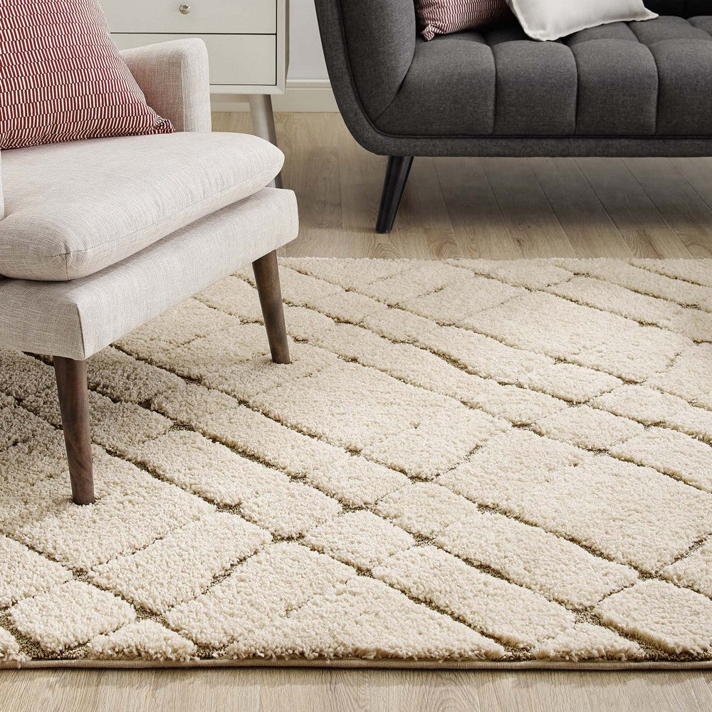 Jubilant Verona Abstract Geometric Shag 5x8 Area Rug by Modway| Brown