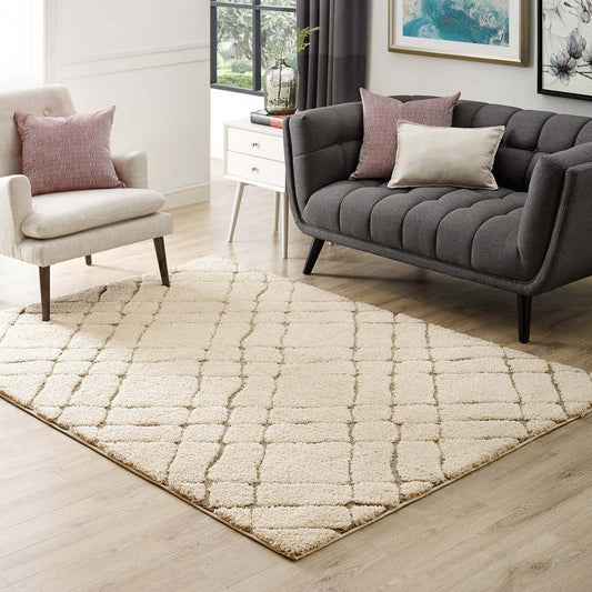 Jubilant Verona Abstract Geometric Shag 5x8 Area Rug by Modway| Brown