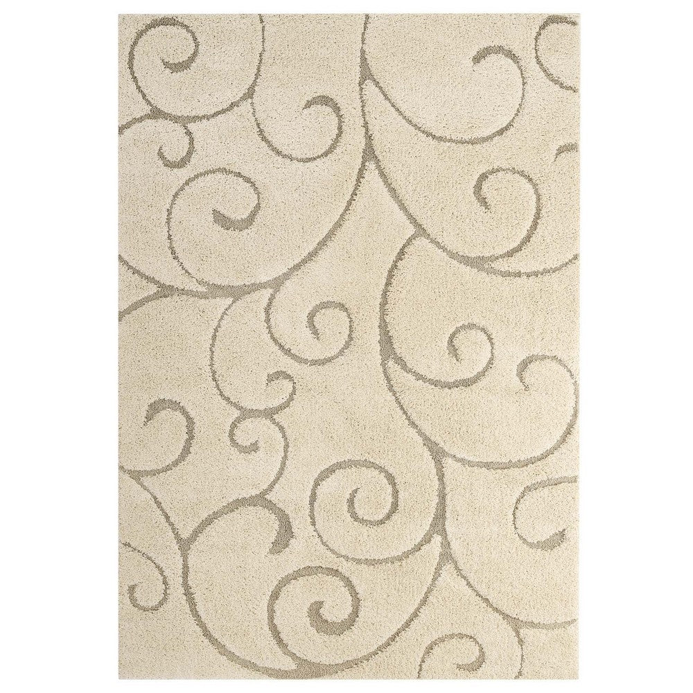 Jubilant Burgeon Scrolling Vine Shag 5x8 Area Rug by Modway| Brown