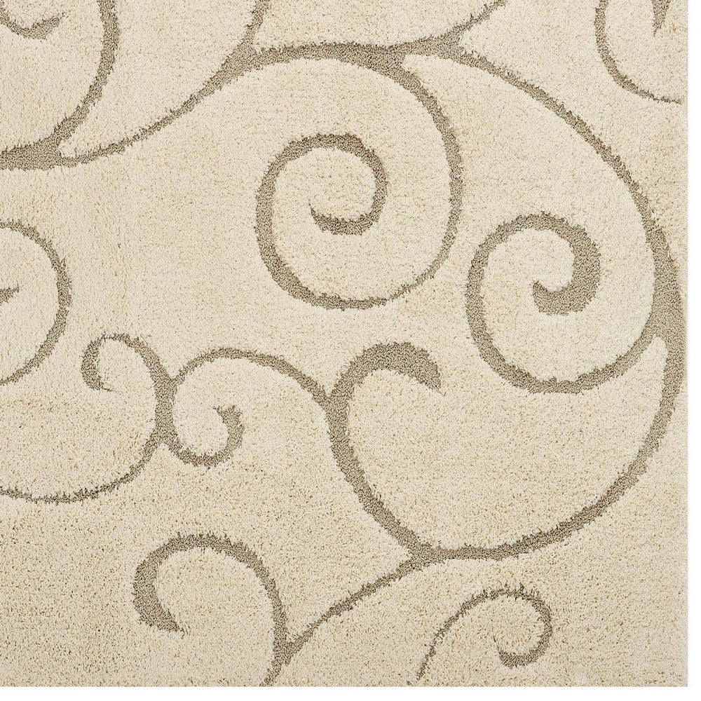 Jubilant Burgeon Scrolling Vine Shag 5x8 Area Rug by Modway| Brown