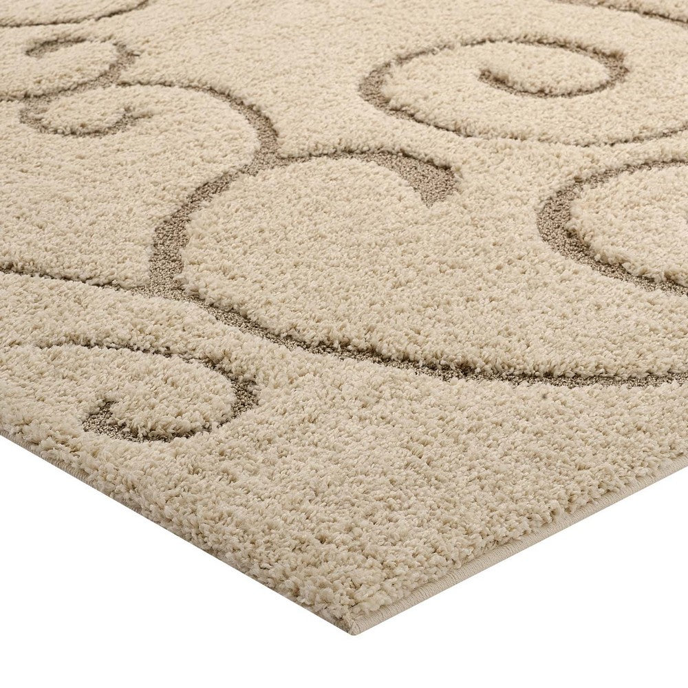 Jubilant Burgeon Scrolling Vine Shag 5x8 Area Rug by Modway| Brown