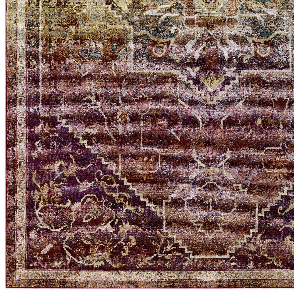 Success Kaede Transitional Distressed Vintage Floral Vintage Medallion 5x8 Area Rug by Modway| Red