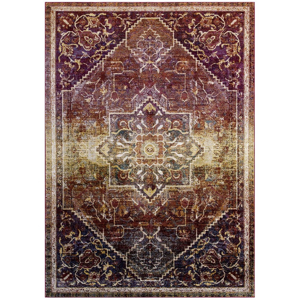 Success Kaede Transitional Distressed Vintage Floral Vintage Medallion 5x8 Area Rug by Modway| Red