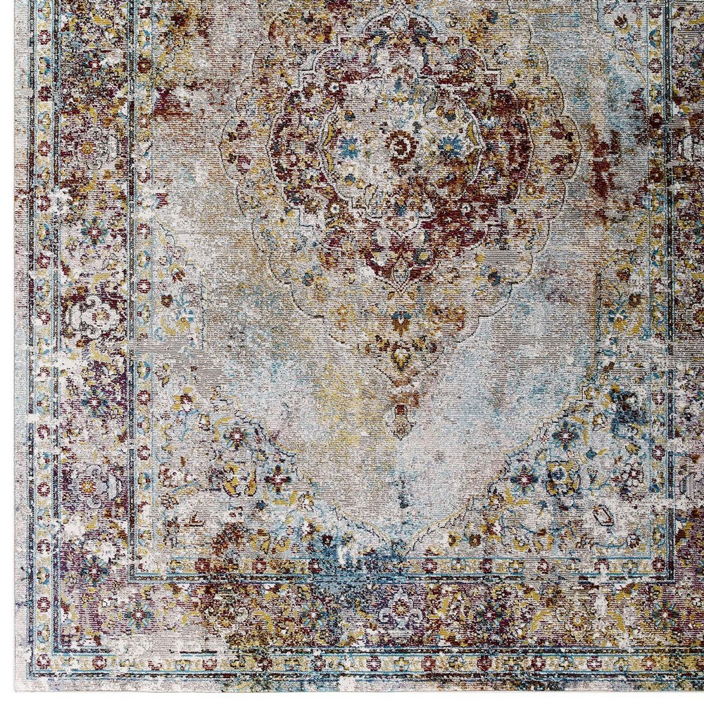 Success Merritt Transitional Distressed Floral Vintage Medallion 5x8 Area Rug by Modway| Gray