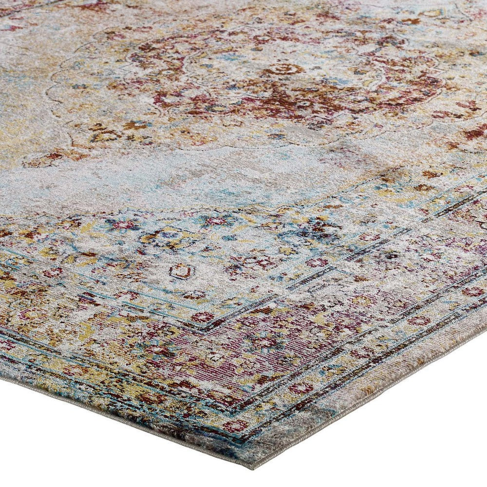 Success Merritt Transitional Distressed Floral Vintage Medallion 5x8 Area Rug by Modway| Gray