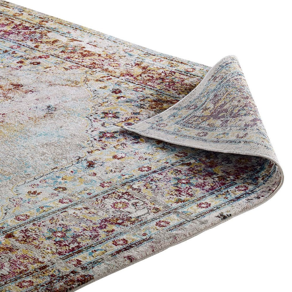 Success Merritt Transitional Distressed Floral Vintage Medallion 5x8 Area Rug by Modway| Gray