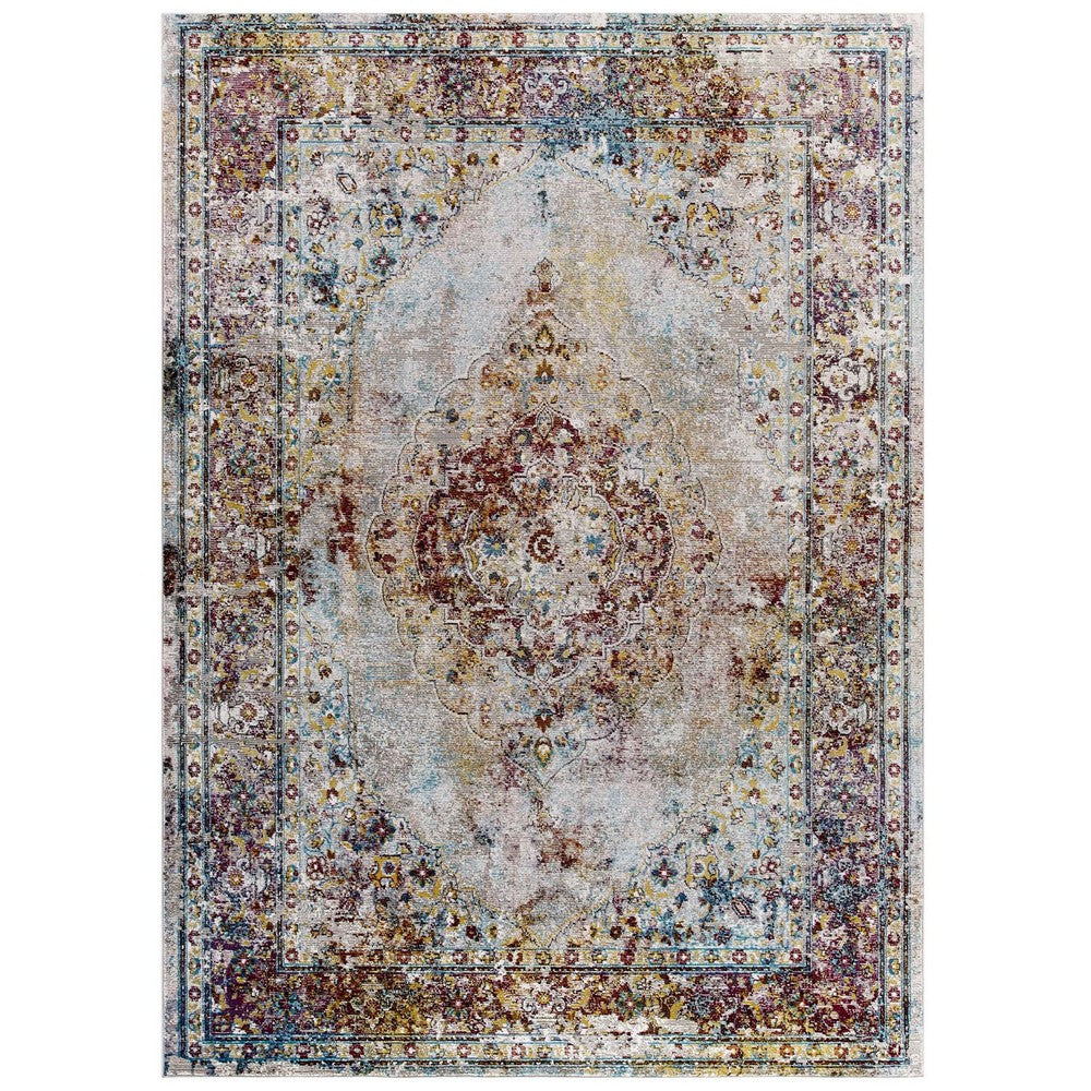 Success Merritt Transitional Distressed Floral Vintage Medallion 5x8 Area Rug by Modway| Gray
