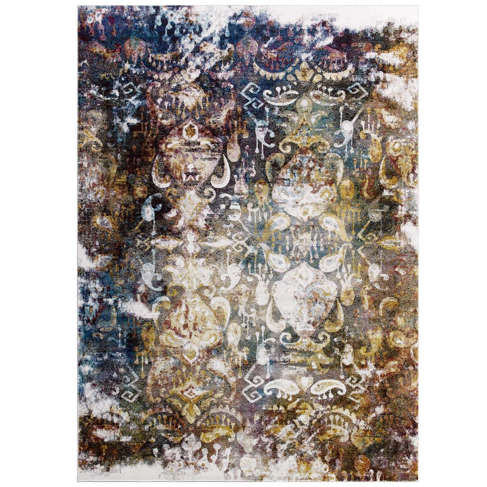 Success Jayla Transitional Distressed Vintage Floral Moroccan Trellis 8x10 Area Rug by Modway| Blue