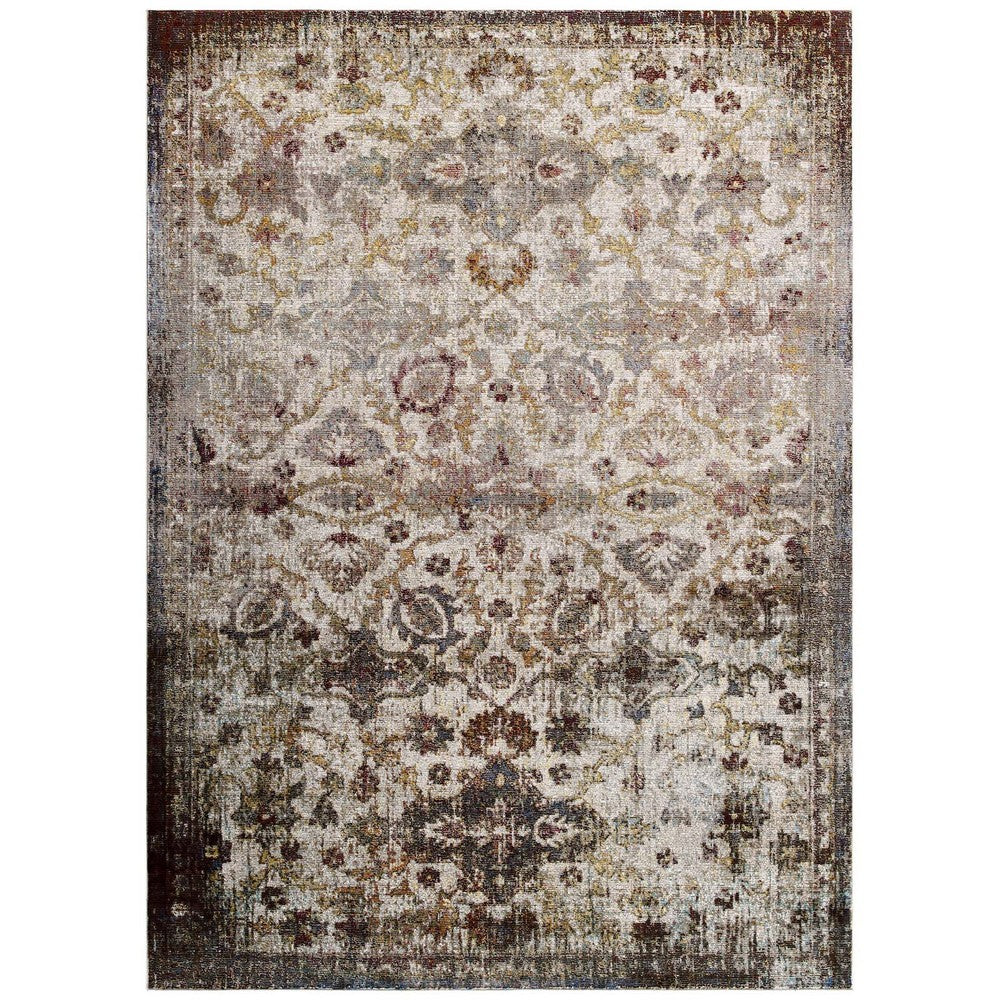 Success Kaede Distressed Vintage Floral Moroccan Trellis 4x6 Area Rug by Modway| Brown