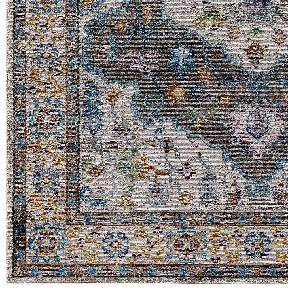 Success Anisah Distressed Floral Vintage Medallion 4x6 Area Rug by Modway| Gray