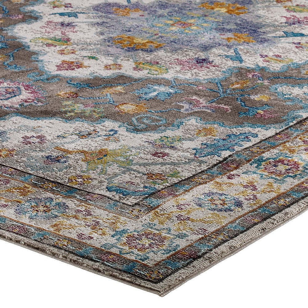 Success Anisah Distressed Floral Vintage Medallion 4x6 Area Rug by Modway| Gray
