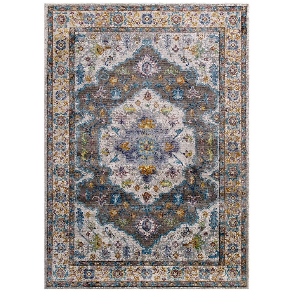 Success Anisah Distressed Floral Vintage Medallion 5x8 Area Rug by Modway| Gray