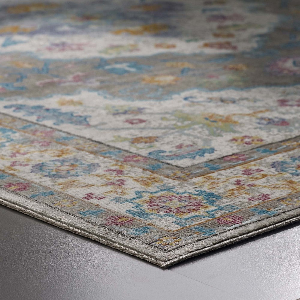 Success Anisah Distressed Floral Vintage Medallion 8x10 Area Rug by Modway| Gray
