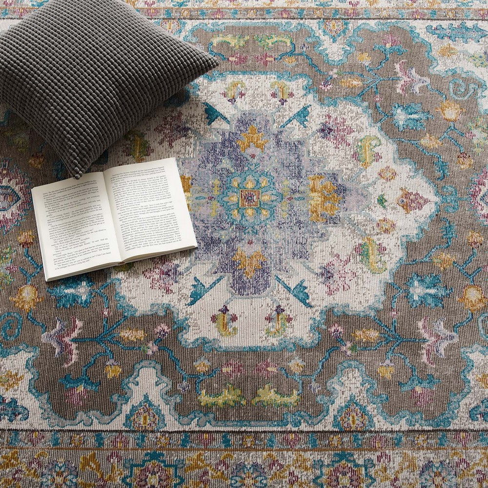 Success Anisah Distressed Floral Vintage Medallion 8x10 Area Rug by Modway| Gray