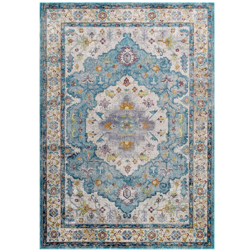 Success Anisah Distressed Floral Vintage Medallion 4x6 Area Rug by Modway| Blue