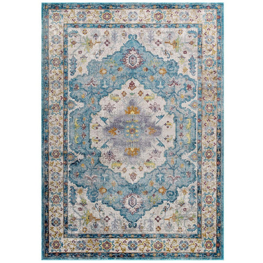 Modway Success Anisah Distressed Floral Persian Medallion 4x6 Area Rug |No Shipping Charges