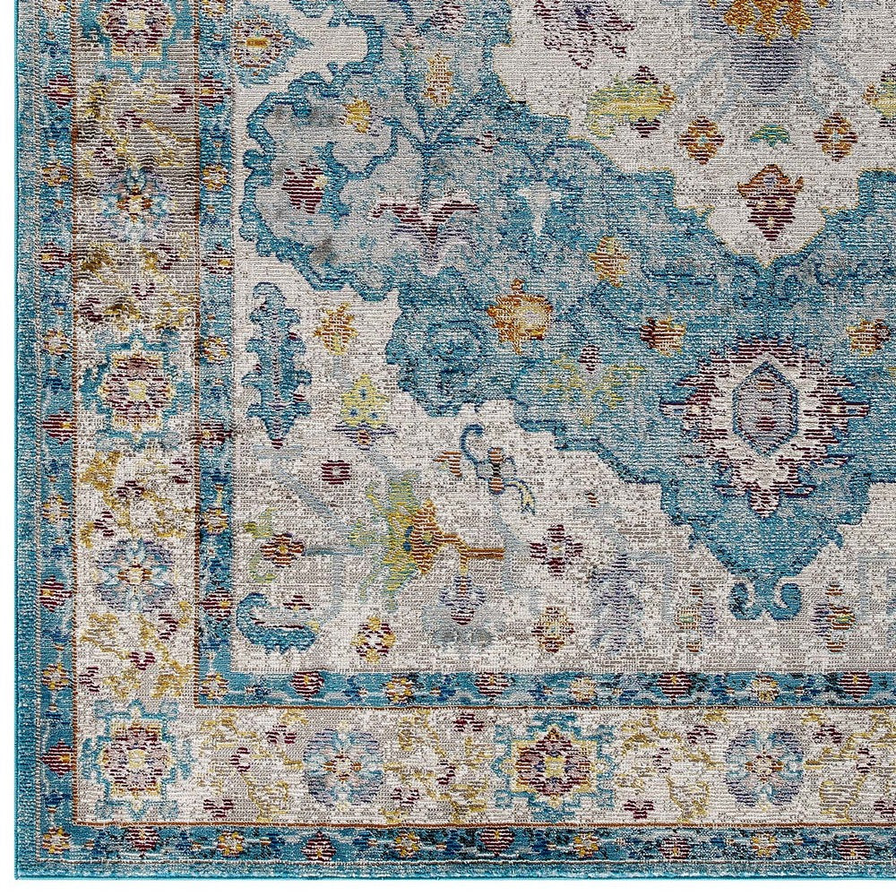 Success Anisah Distressed Floral Vintage Medallion 8x10 Area Rug by Modway| Blue