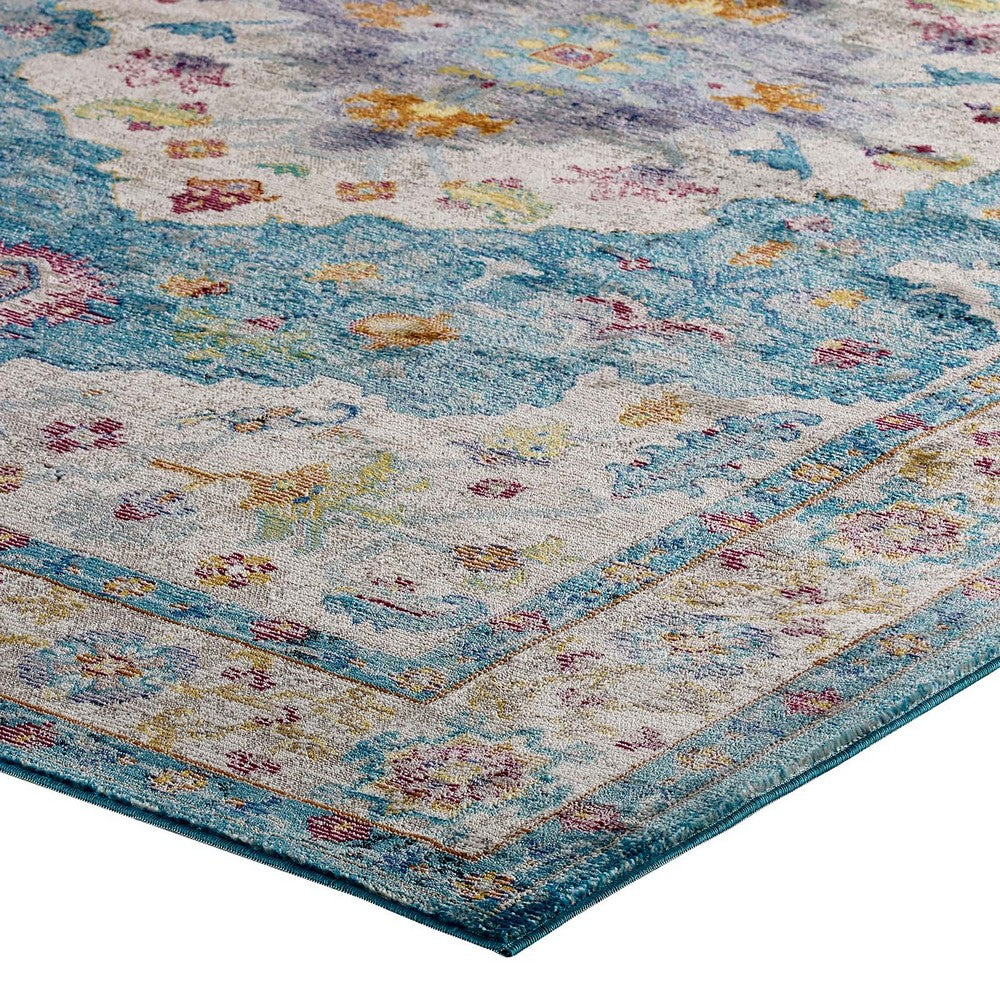 Success Anisah Distressed Floral Vintage Medallion 8x10 Area Rug by Modway| Blue