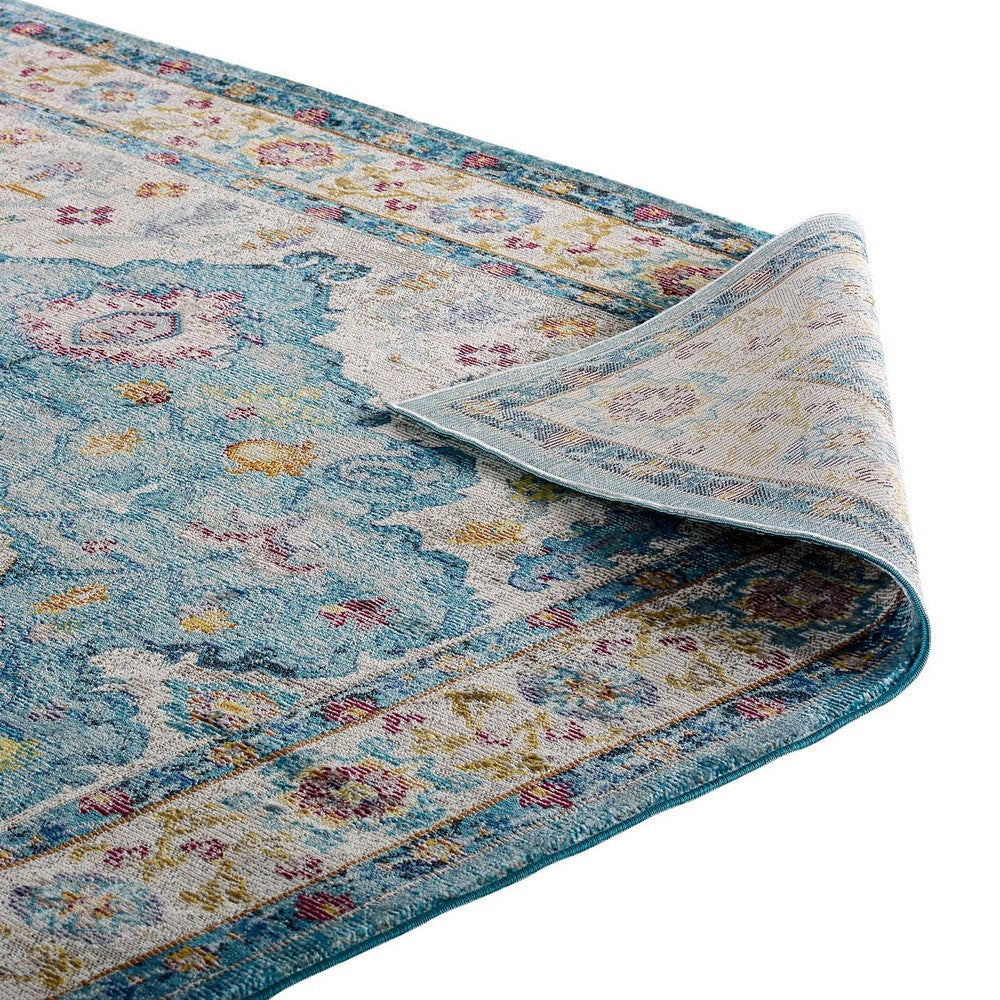Success Anisah Distressed Floral Vintage Medallion 8x10 Area Rug by Modway| Blue