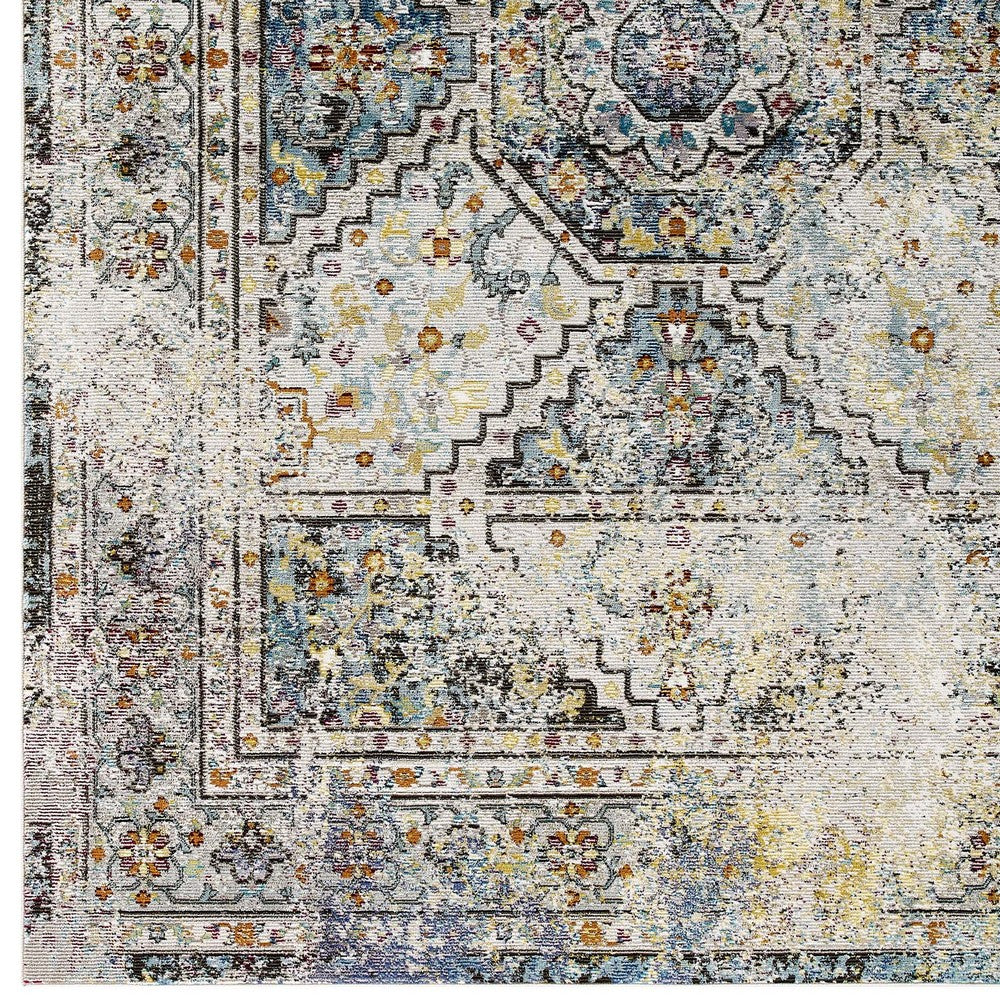 Success Jacinda Distressed Vintage Floral Vintage Medallion 4x6 Area Rug by Modway| Gray