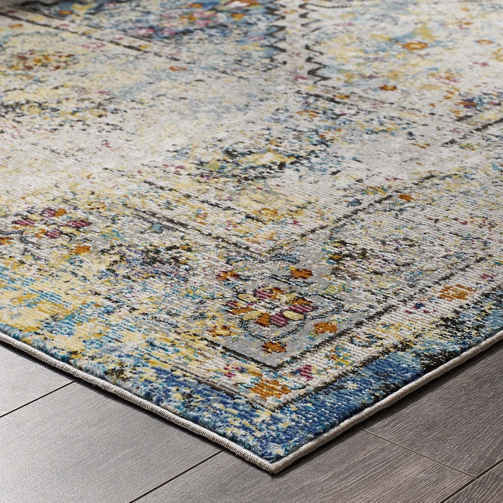 Success Jacinda Distressed Vintage Floral Vintage Medallion 4x6 Area Rug by Modway| Gray