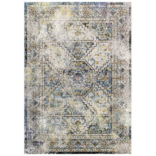 Modway Success Jacinda Distressed Vintage Floral Persian Medallion 4x6 Area Rug |No Shipping Charges