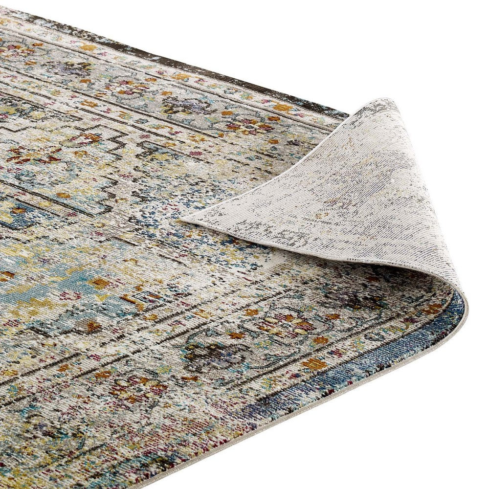Success Jacinda Distressed Vintage Floral Vintage Medallion 8x10 Area Rug by Modway| Gray