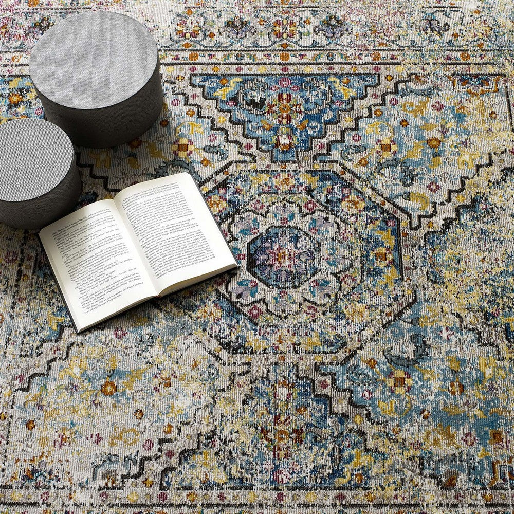 Success Jacinda Distressed Vintage Floral Vintage Medallion 8x10 Area Rug by Modway| Gray