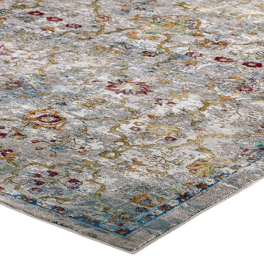 Success Manuka Distressed Vintage Floral Lattice 4x6 Area Rug by Modway| Gray