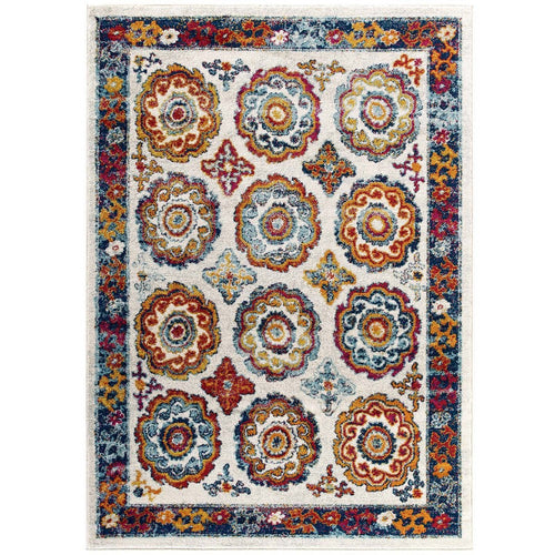 Entourage Odile Distressed Floral Moroccan Trellis 8x10 Area Rug by Modway| Blue