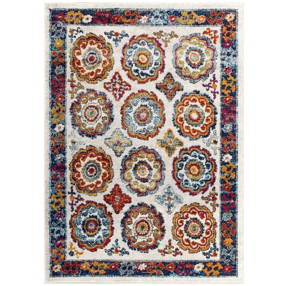 Entourage Odile Distressed Floral Moroccan Trellis 8x10 Area Rug by Modway| Blue
