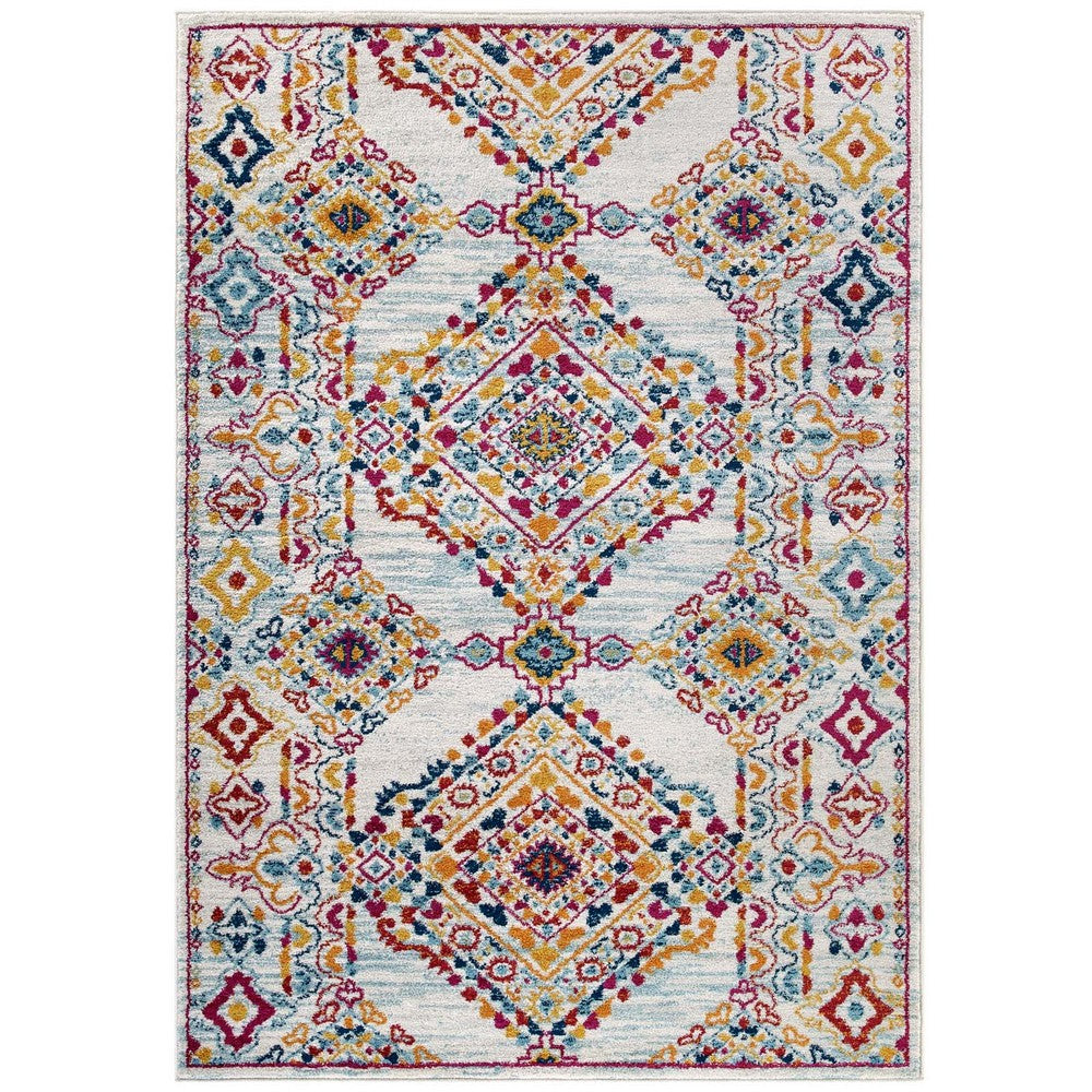 Entourage Khalida Distressed Vintage Floral Lattice 5x8 Area Rug by Modway| Gray