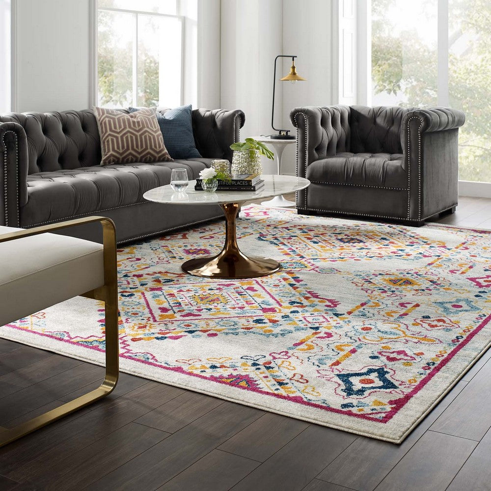 Entourage Khalida Distressed Floral Lattice 8x10 Area Rug by Modway| Gray