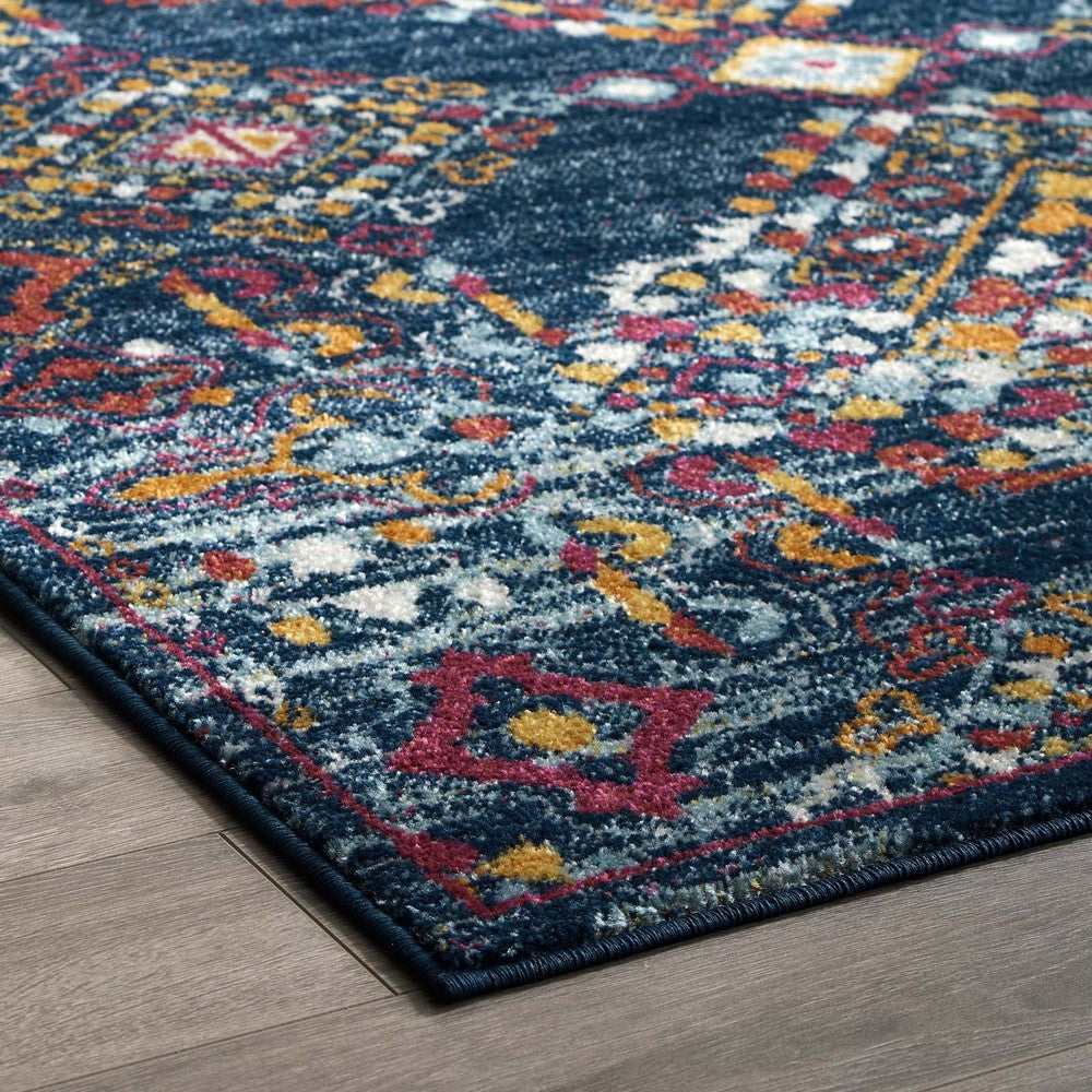 Entourage Khalida Distressed Vintage Floral Lattice 5x8 Area Rug by Modway| Blue